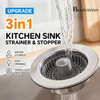 Blazeavian Solid Brass Body 3-in-1 Kitchen Sink Drain Strainer & Stopper, Heavy Duty Pop Up Plug Assembly with 2 Baskets, Anti-Clog Replacement for US Standard 3-1/2 Inch Drains, Rust-Proof Silver