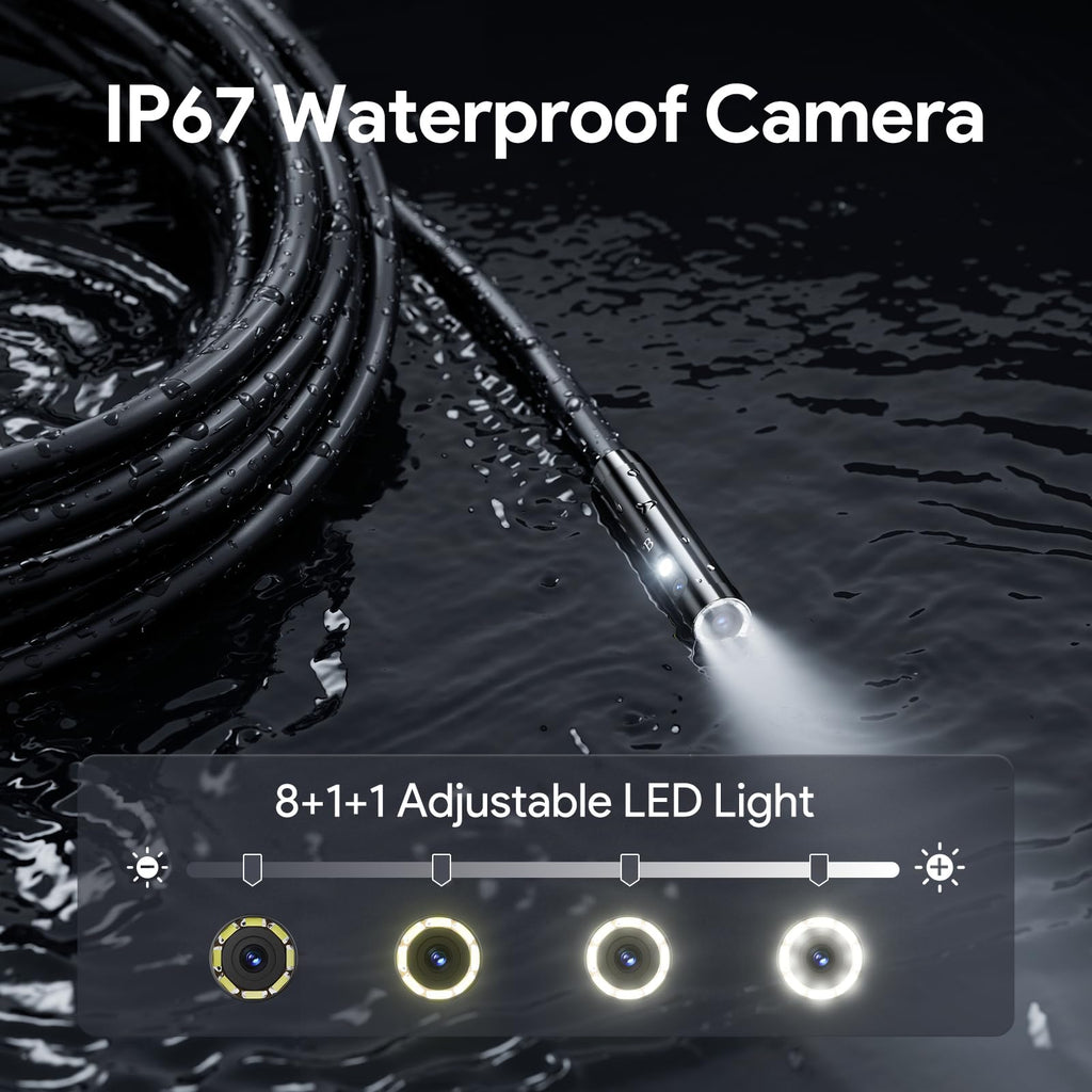 DEPSTECH Inspection Endoscope Camera with Lights: Triple Lens 5" IPS Screen Snake Camera with 16.5FT Flexible Cable, Waterproof 1080P Industrial Borescope Tool for Auto, Wall, Sewer, Pipe, Mechanics