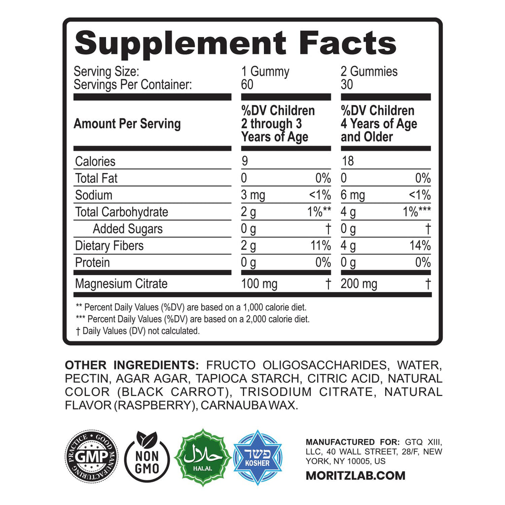 DR. MORITZ Sugar-Free Calm Magnesium Gummies for Kids and Adults - Non-GMO Kids Magnesium Gummies - Raspberry Flavor - 1-Pack (60 Count)