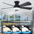 Depuley 42-Inch Ceiling Fans with Lights: Indoor/Outdoor Flush Mount Ceiling Fan with Remote Control - Black 5 Blade Low Profile Fandelier for Kitchen Gazebo - Reversible Quiet Timer - 2 Packs