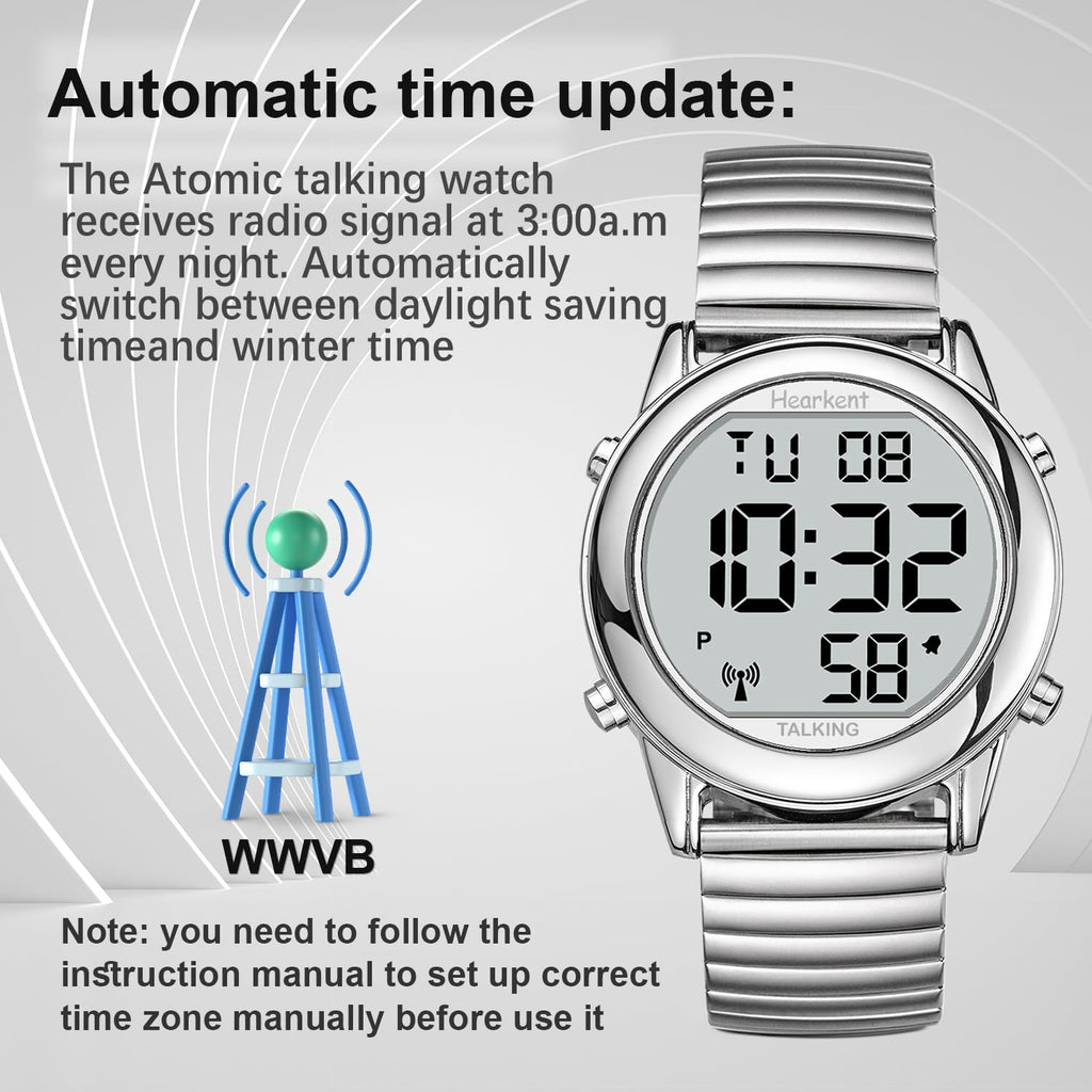Hearkent Atomic Digital Talking Watch for Elderly Receives US Signals Automatic Time and Date Correction Big Numbers Easy to See Loud and Clear Male English Speaking
