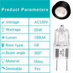 YBEK G8 Halogen Light Bulbs 20W 120V Under Cabinet Lighting Replacements 2Pin 2700K Warm White (Pack of 10)