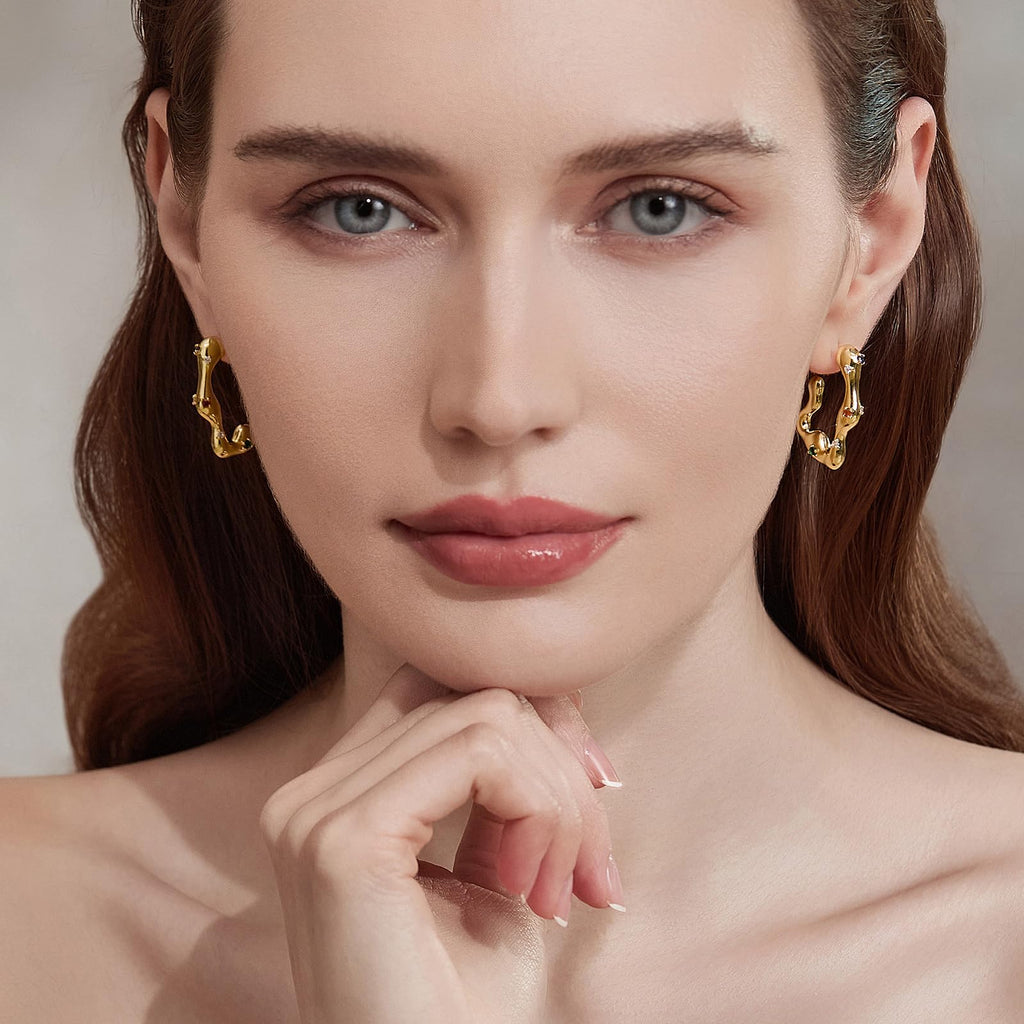 Cicy Bell 18k Gold Plated Earrings for Women Trendy Irregular Waterdrop Melting Liquid Cubic Zirconia Statement Drop Earrings Jewelry Gifts