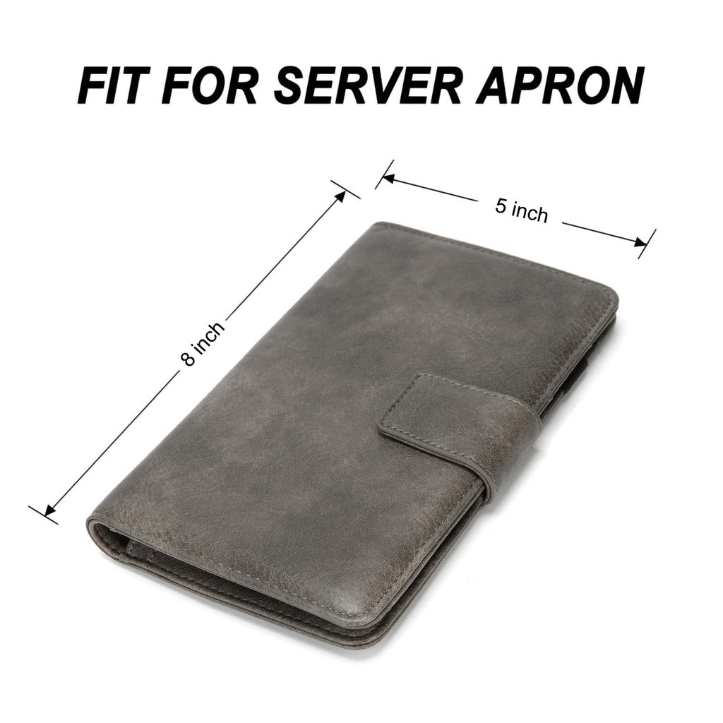 Server Book with Zipper Pocket and Magnetic Closure, Server Books for Waitress, Leather Waitstaff Organizer with High Volume Money Pocket, Fit Server Apron (Grey)