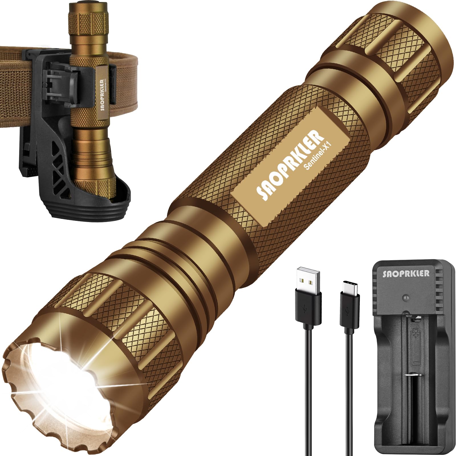SAOPRKLER Tactical Flashlight 1200 High Lumen Duty Belt Flashlight for Law Enforcement, Premium Police Flashlight with Holster for Duty Belt,led Flashlight Gifts-Sentinel-X1
