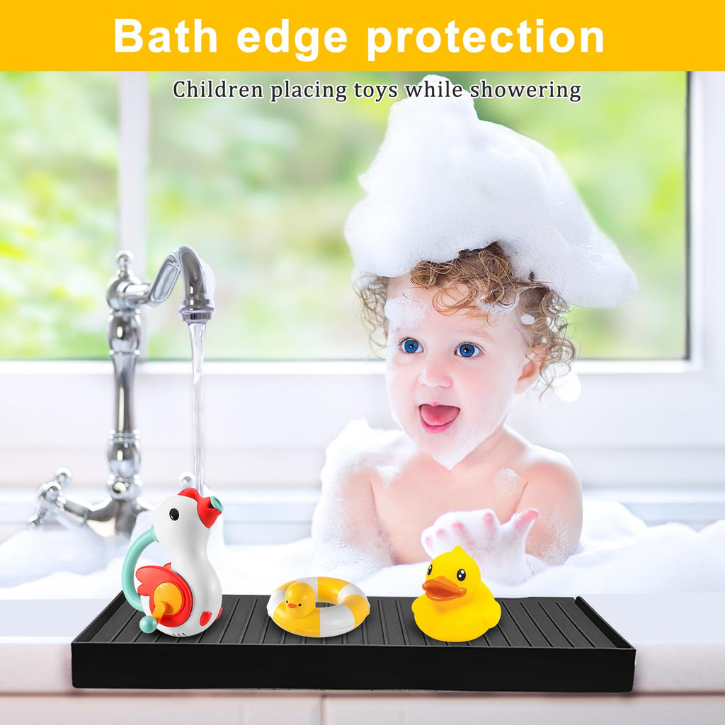 Silicone Sink Edge Protectors - Multifunction Accessories, Splash Guard & Draining Mat for Kitchen, Bathroom Sink, Steel, Granite, Quartz Countertops (Black, 4 * 14in)