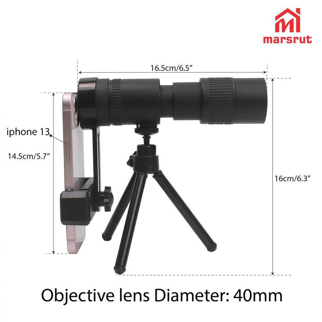 Zoom Lens for iPhone Android, 4K 10-300x40mm Compact Monocular Telescope Mini for Stargazing Space Lover Night Vision Bird Watching Hunting, Super Zoom Monoscope (Smartphone Holder&Tripod Included)