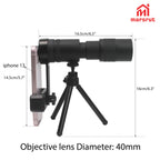 Zoom Lens for iPhone Android, 4K 10-300x40mm Compact Monocular Telescope Mini for Stargazing Space Lover Night Vision Bird Watching Hunting, Super Zoom Monoscope (Smartphone Holder&Tripod Included)