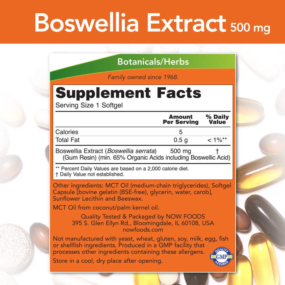 NOW Foods Boswellia Extract 500 mg Softgels, 90 Count x 2