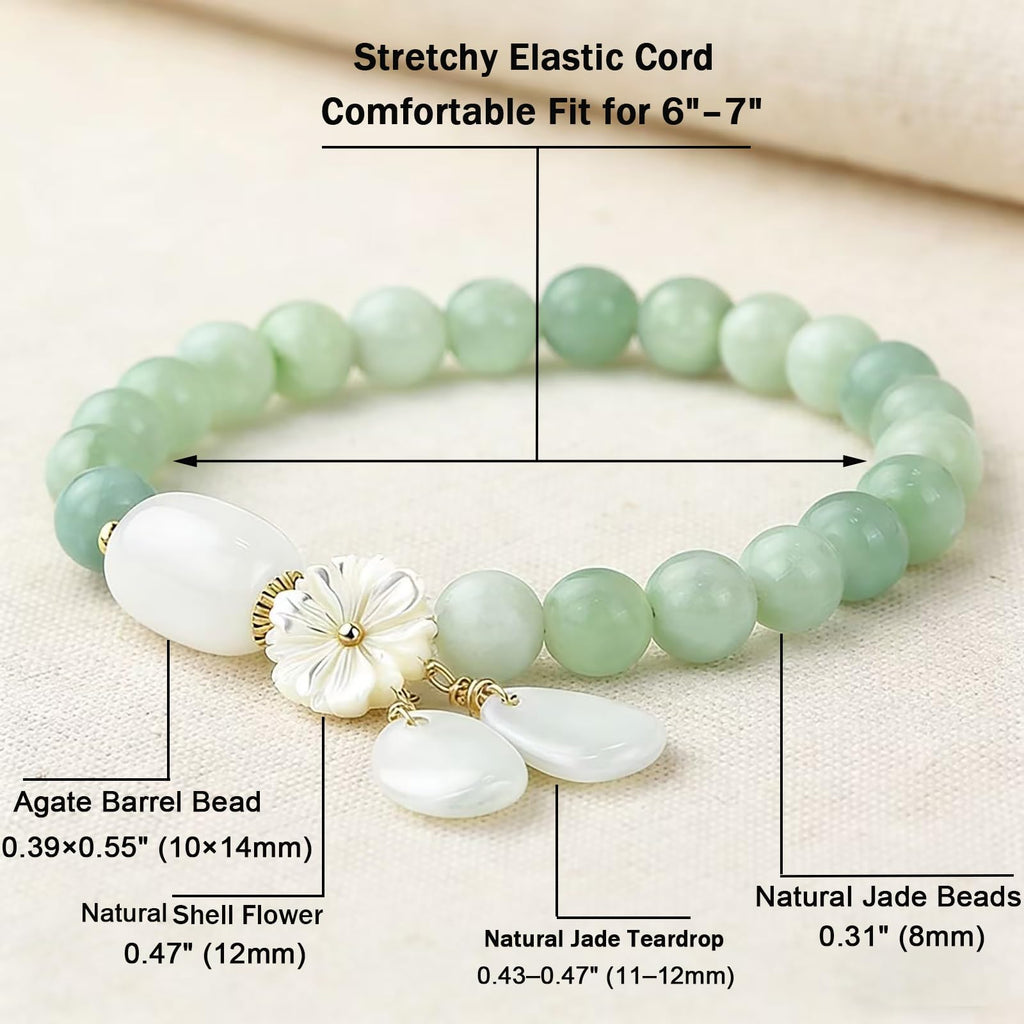 HL1971 Natural Jade Bracelet for Women Gradient Green Jade Bead Elastic Bracelet, Suitable for Christmas, Thanksgiving