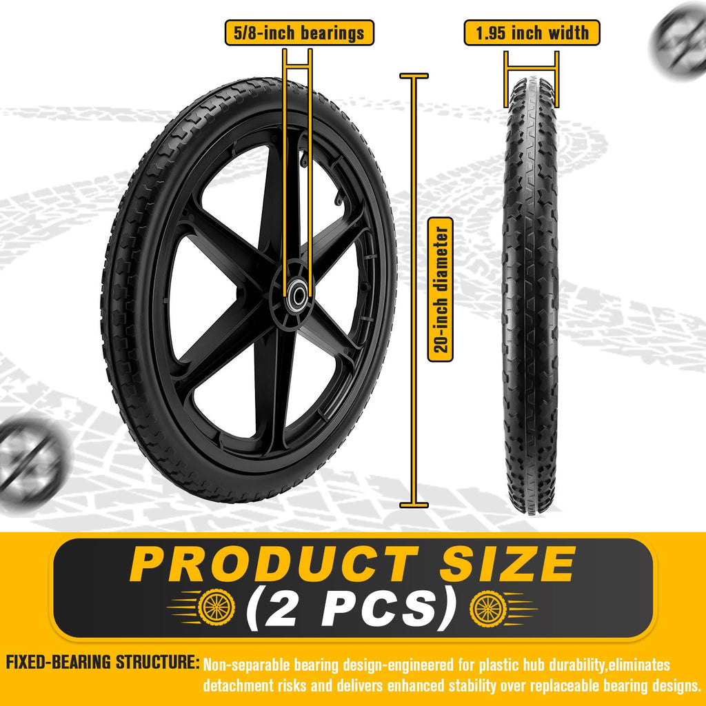 20" Flat Free Wheels Compatible with rubbermaid Wheelbarrow Tires (5/8 inch bearing)