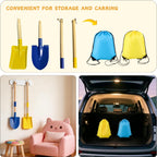 6 Pack Detachable Beach Shovel Set,28in Wood Handle Metal Spade Shovels with 2 Water Buckets & Storage Bags for Kids Digging Sand Snow,Gardening Tools (Blue&Yellow