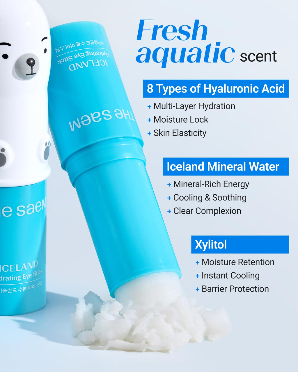 THESAEM Iceland Eye Stick Bundle - 3 Pack (Collagen + Peptide + Hydrating) 0.38 oz Each - Complete Under Eye Treatment for Dark Circles, Puffiness & Wrinkles - Anti-Aging Cooling Balm with Niacinamide