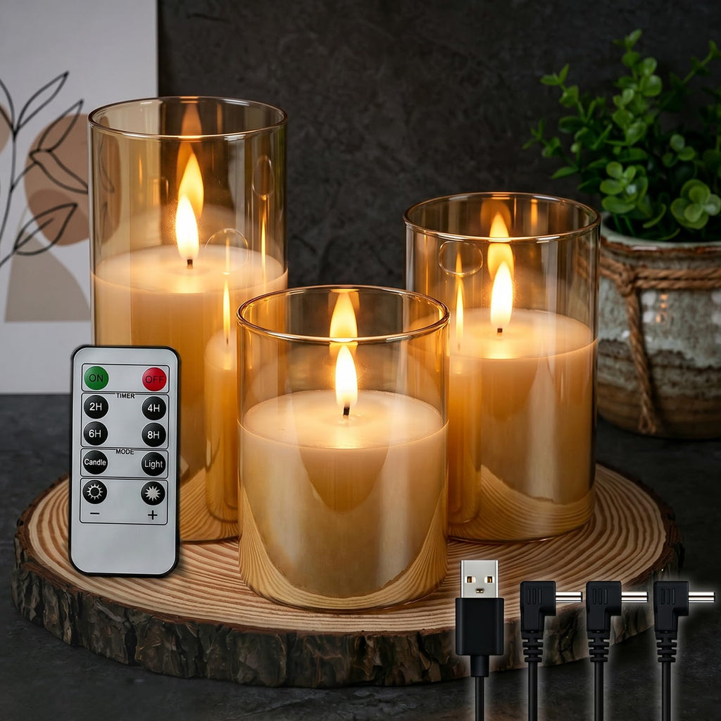 GenSwin Glass Rechargeable Flameless Candles Remote Battery Operated, Gold