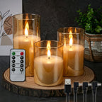 GenSwin Glass Rechargeable Flameless Candles Remote Battery Operated, Gold