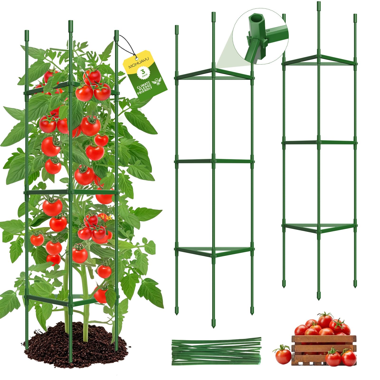 MQHUAYU 3 Pack Tomato Cages for Garden,Up to 51.2Inch Tomato Cage Trellis-Upgraded Hexagon Connector,Heavy Duty Adjustable Tomato Stake Support for Raised Garden Bed