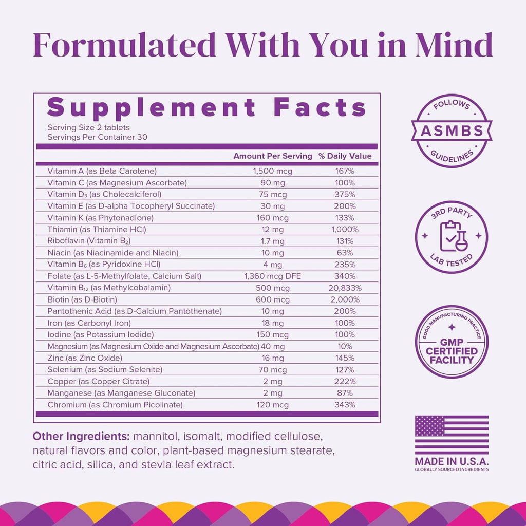 BariMelts Bariatric Multivitamin with Iron - 1 Month Supply (60 Fast-Dissolving Tablets) - Sugar-Free - Post-Op Bariatric Vitamins - Natural Blueberry Flavor