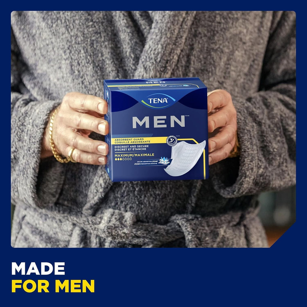 TENA Men Maximum Guard Incontinence Pad for Men, Maximum Absorbency, (60 Total - 3 Packs)