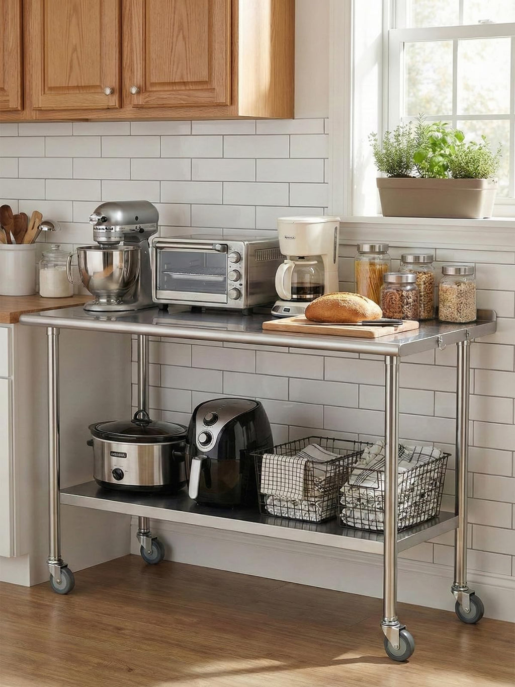Atelicf NSF Stainless Steel Prep Table 30X48 inch, Backsplash & Casters