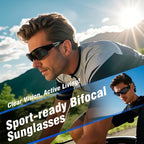 SKYOLUY Attractive Bifocal Reading Sunglasses for Men, Durable TR90 Semi Rimless Wrap Around Design Sun Readers, UV400 Near-Far Sun Glass Built in Outdoor Sports/Driving/Finshing Dark Glasses, +2.5