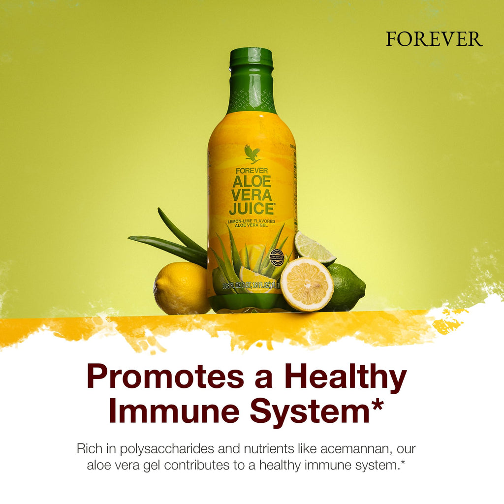 Forever Living - Aloe Vera Juice - Lemon Lime Flavor with Pure Inner Leaf Gel - Supports Digestion and Immunity - 1L Each (Pack of 2)