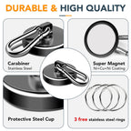 MIKEDE Strong Magnetic Hooks Heavy Duty, 200LBS+ Black Swivel Neodymium Magnets with Carabiner Hook, Hooks for Hanging, Curtain - 4 Pack