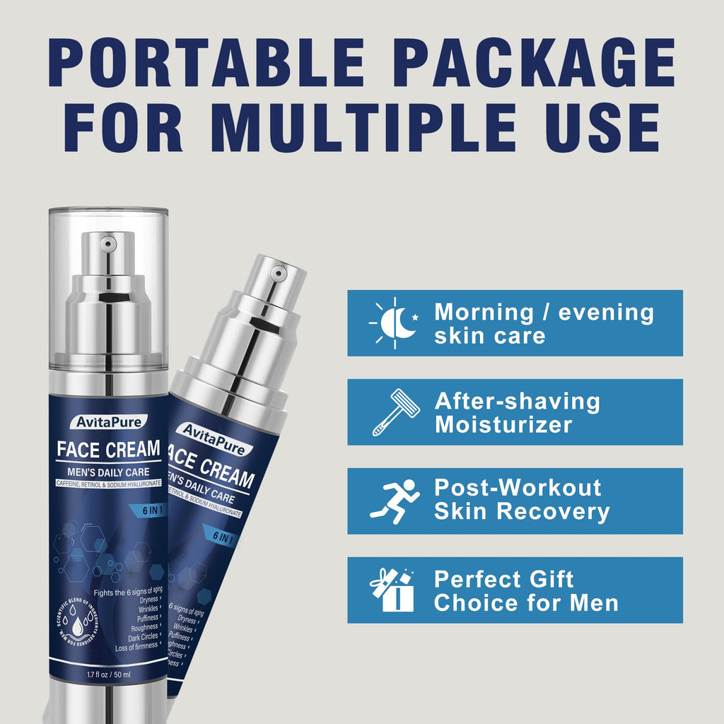 6-in-1 Face Cream for Men – Mens Anti Aging Face Cream w/Caffeine & Retinol to Firm, Hydrate & Refresh Skin, Quick-Absorbing Non-Greasy Formula