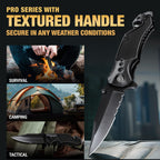 Legal Pocket Knife with Ball Bearing & Case - 5 in 1 Knife - 2.95” Serrated Blade, Glass Breaker, Seat Belt Cutter - EDC Folding Knives with Portable Clip - Tool for Tactical Camping Survival 6680 U