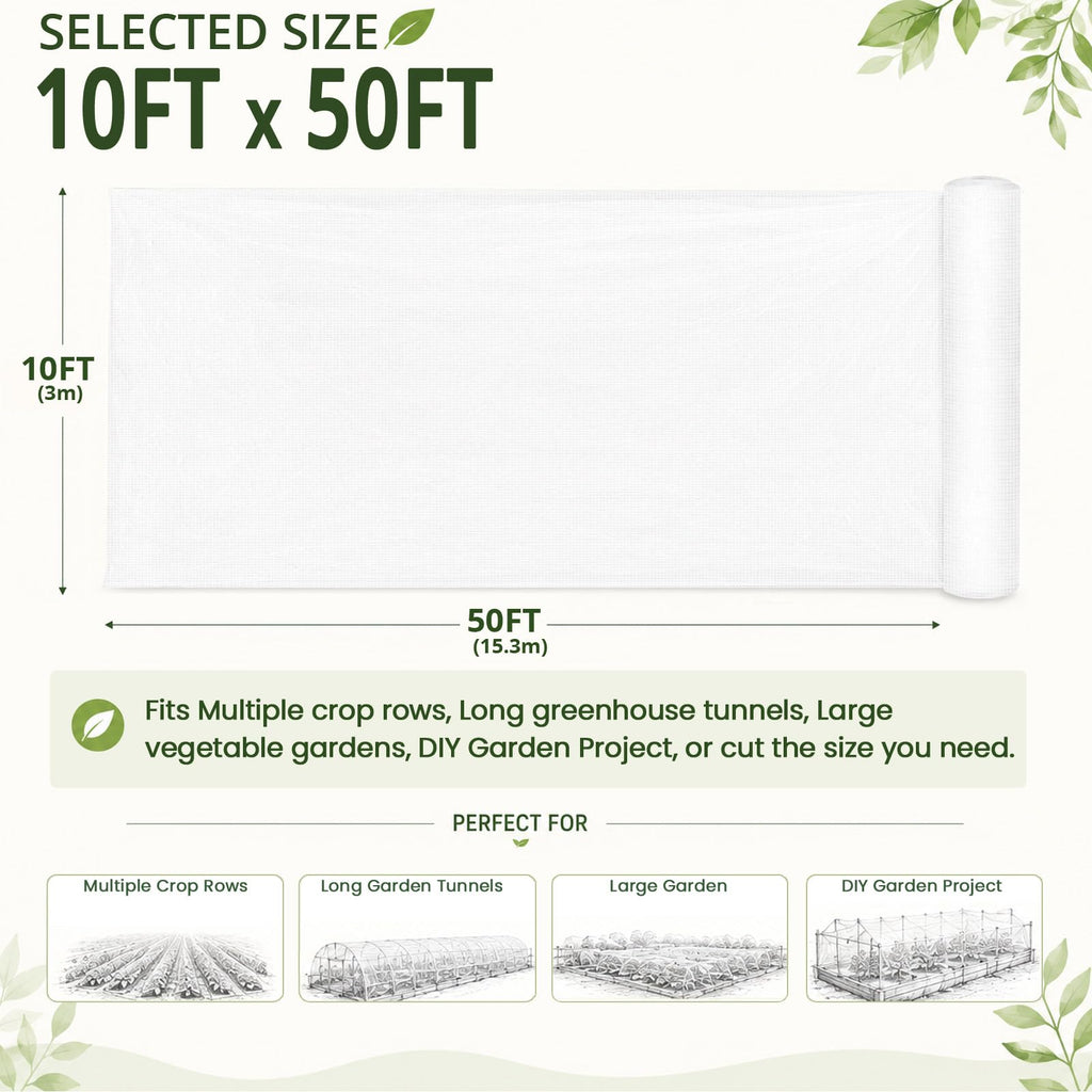 10Ft x 50Ft Garden Netting, Fine Mesh Insect Netting for Plant Protection