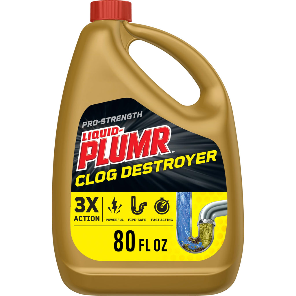 Liquid-Plumr Pro-Strength Full Clog Destroyer, Bathroom & Kitchen Sinks, Shower and Tub Drain, Safe for Pipes, Liquid Drain Cleaner, 80 Fluid Ounces