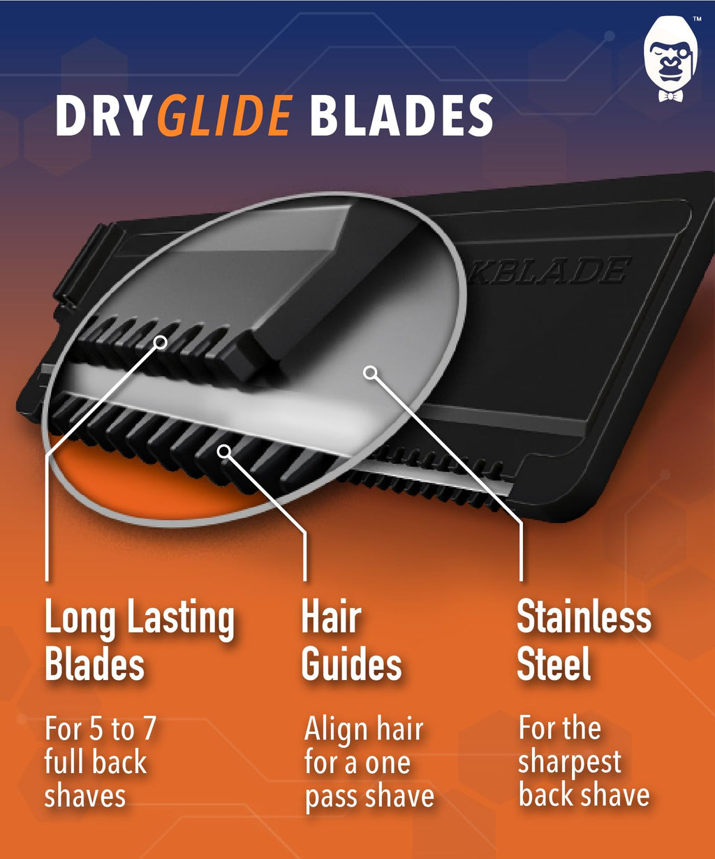 Bakblade 2.0, Back Hair Body Shaver Replaceable Refill Cartridges for 2.0, 3.0 Elite Shavers, Dryglide Technology (6 Razors Included)