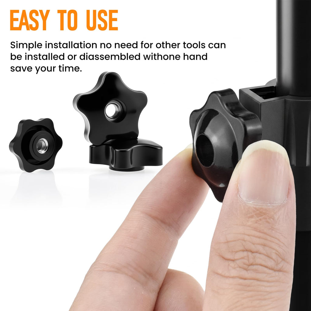 Aifeier ET 16 Pcs 1/4"-20 Inch Knob | Black Nylon Screw-On Type Thru Threaded Nuts | 6-Star Shape Hand Tighten Clamping Knobs (0.25"/6.35mm)