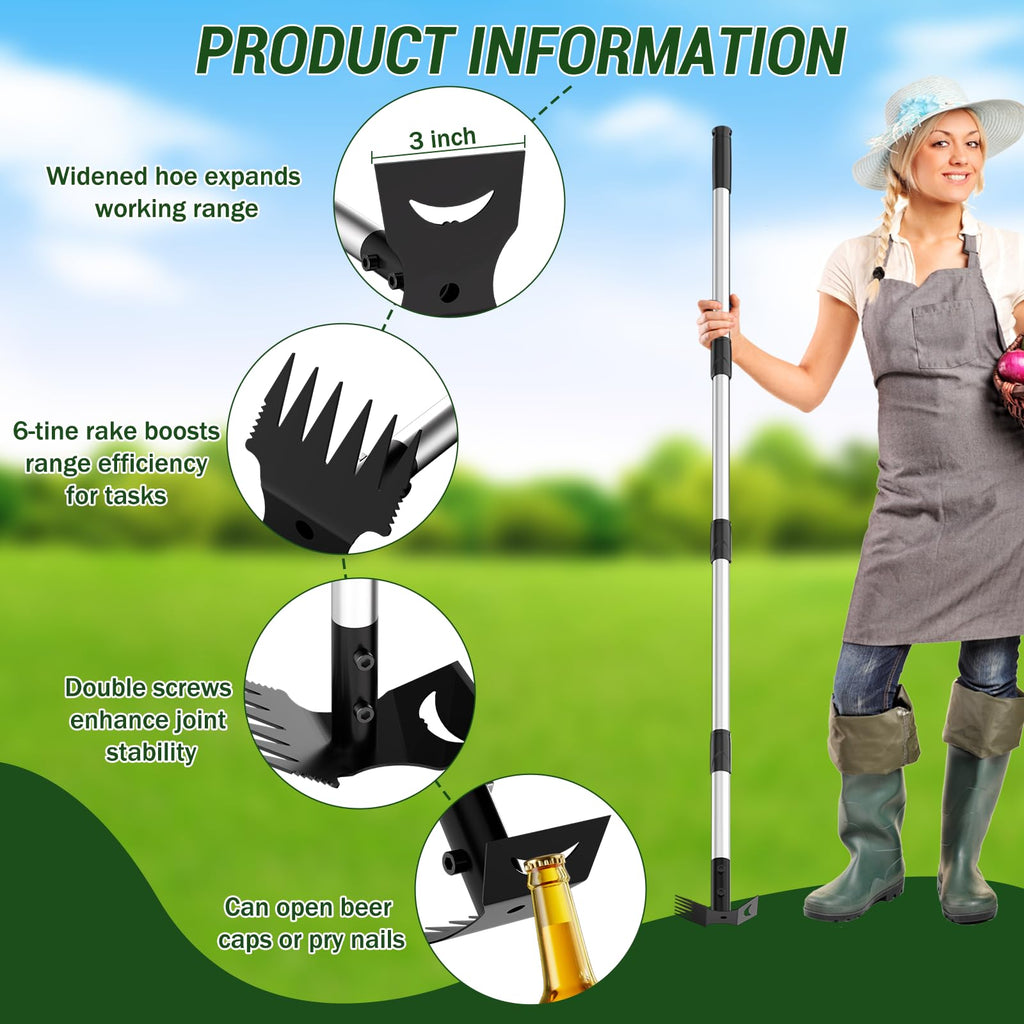Ukiupop Weed Puller Tool with Long Handle 2-in-1 Garden Hoe and Weed Rake
