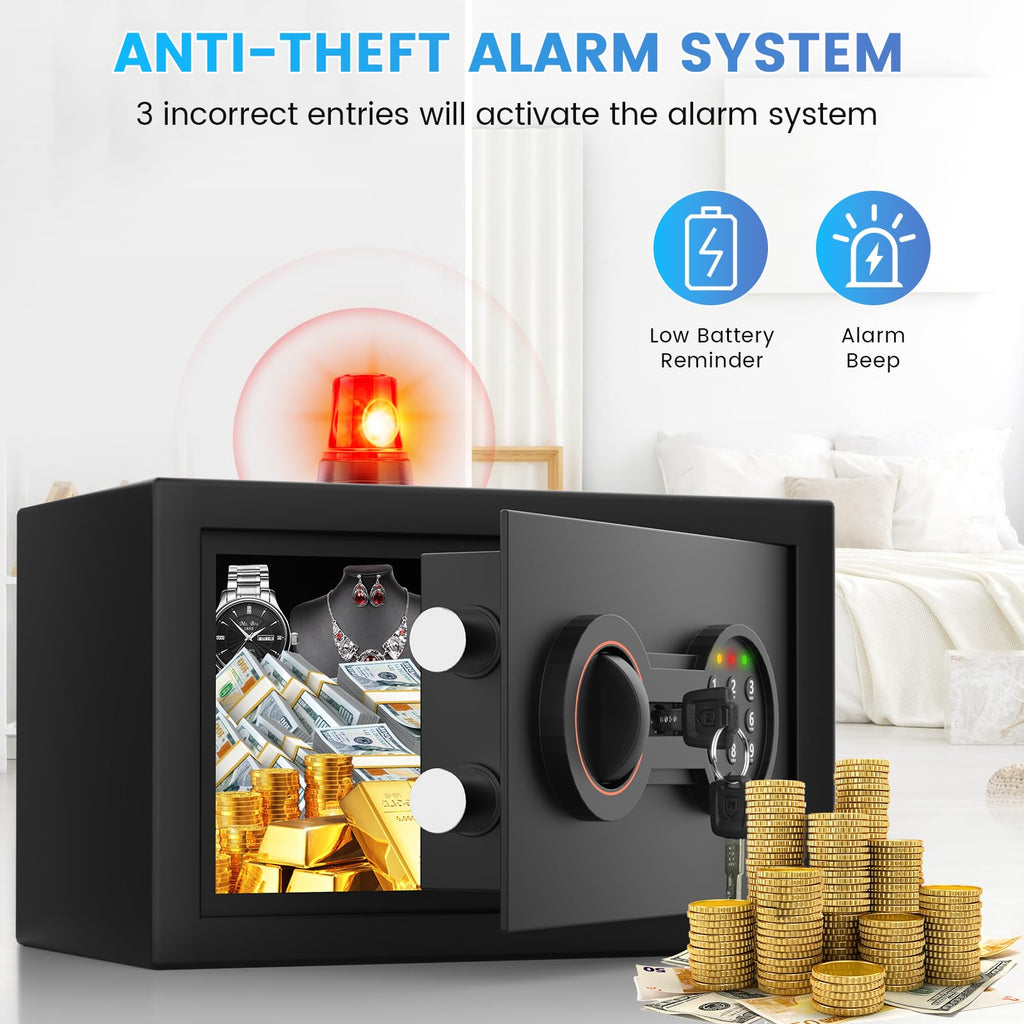 Small Safe for Home, 6.69"H Safe Box with Fireproof Waterproof Bag
