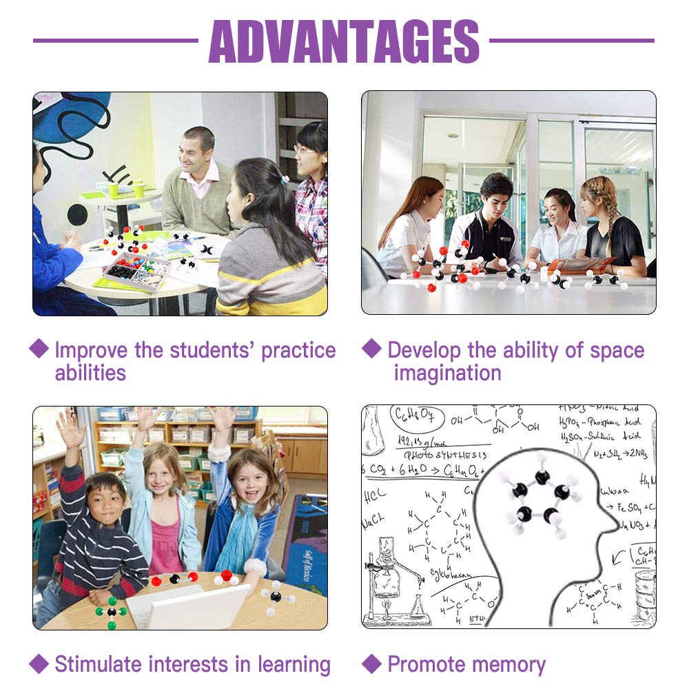 Swpeet 125 Pcs Molecular Model Kit for Inorganic & Organic Molecular Model Teacher and 16 Years and Over Student Kit - 54 Atoms & 70 Links & 1 Short Link Remover Tool - Science Toys
