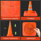TENKAIWICK 28 Inch 4 Pack Traffic Cones with Storage Bag, Collapsible Safety Cones, Multi Purpose Pop-up Cones with Reflective Collar, Orange Cones for Parking lot, Driveway, Driving Training etc