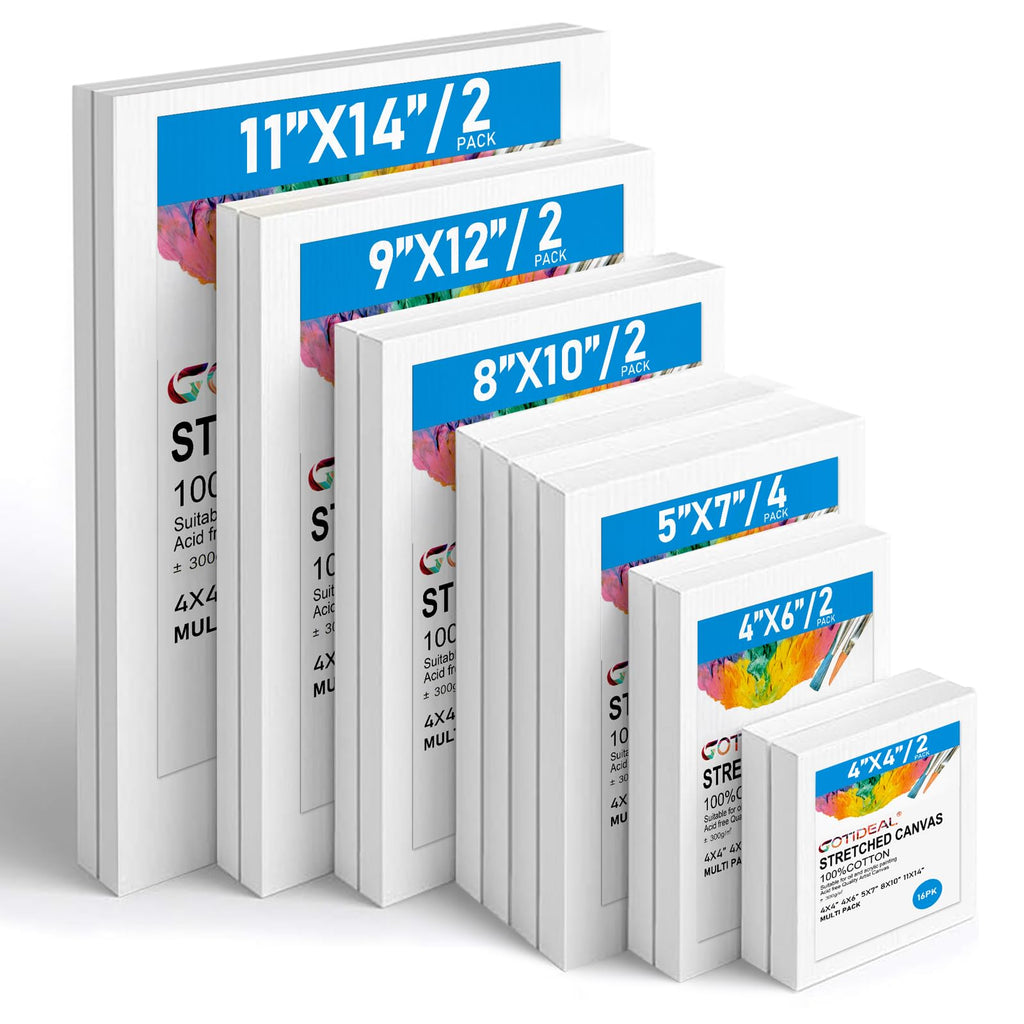 GOTIDEAL Canvas for Painting, 14 Pcs Muti Pack Stretched Painting Canvas