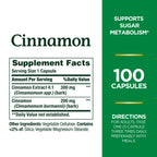 Nature's Bounty Cinnamon Capsules, Herbal Supplement, Supports Sugar Metabolism, 1500mg, 100 Capsules (Pack of 3)