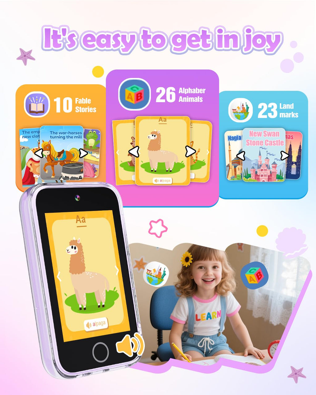 Dylanto Kids Phone ,3.5'' Touchscreen Phone for Kids Learning Play Toys for 3-9 Years Old Girls with Dual Camera,Video Players,Game,Christmas Birthday Gifts for Girls Age 3 4 5 6 7 8 9 -Purple