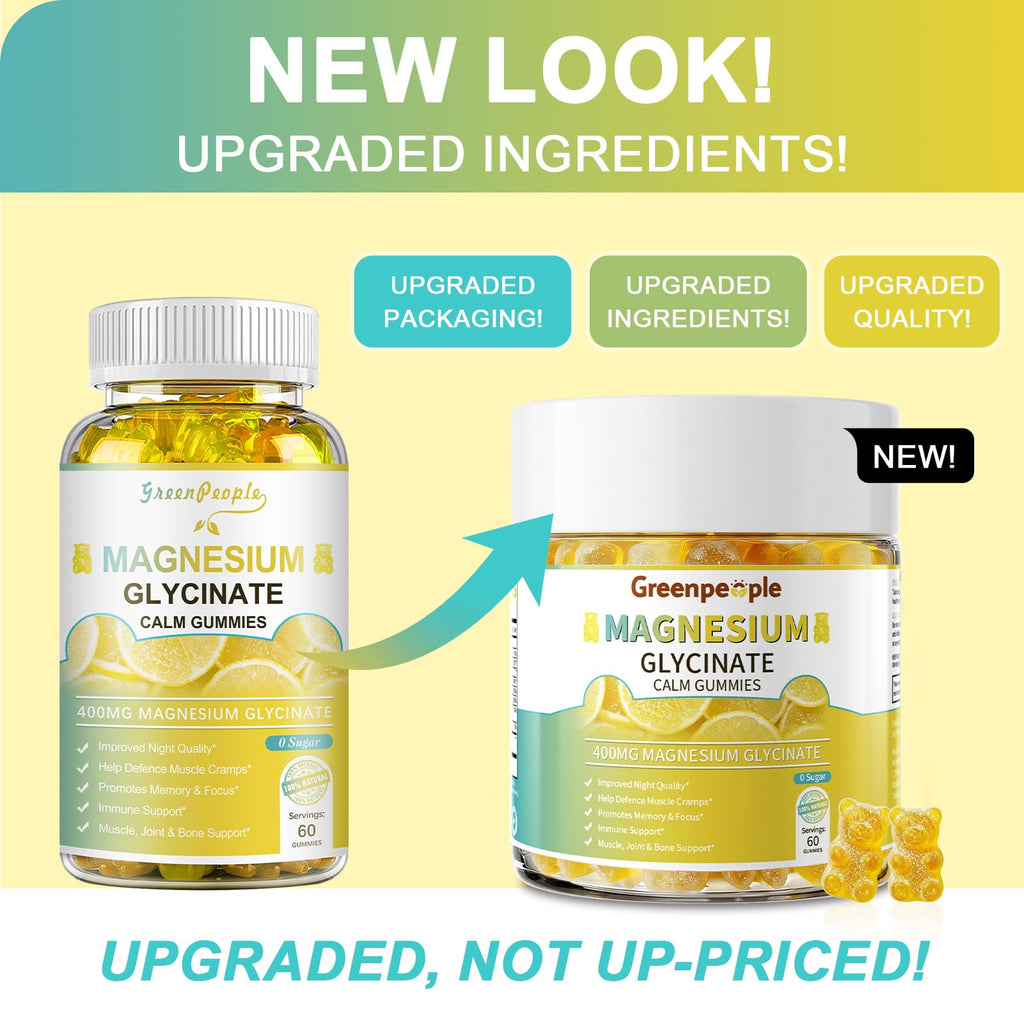 GREENPEOPLE Magnesium Glycinate Gummies 400mg - Sugar Free Magnesium Supplement with Magnesio Citrate, Vitamin D, and B6 for Calm Support & Sleep for Adults - High Absorption - Lemon Gummies