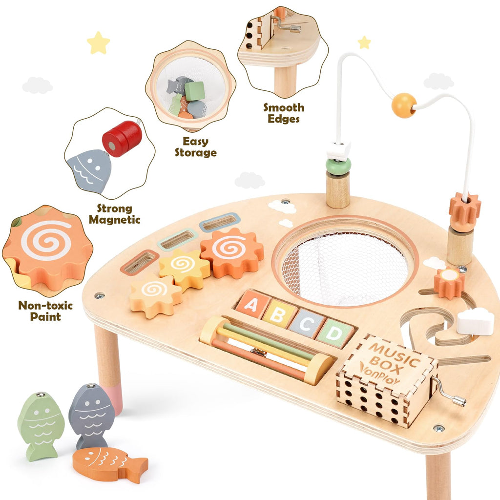 Vanplay 8 in 1 Wooden Activity Table, Montessori Toys for 2 Year Old Gift