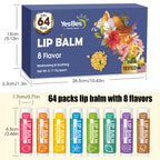 YesBes 64 Pack Lip Balm, Natural Lip Balm Bulk with Vitamin E and Coconut Oil, Moisturizing Lip Balms for Dry Cracked Lips, Lip Balms for Valentines Gifts Stocking Stuffers - 8 Flavors