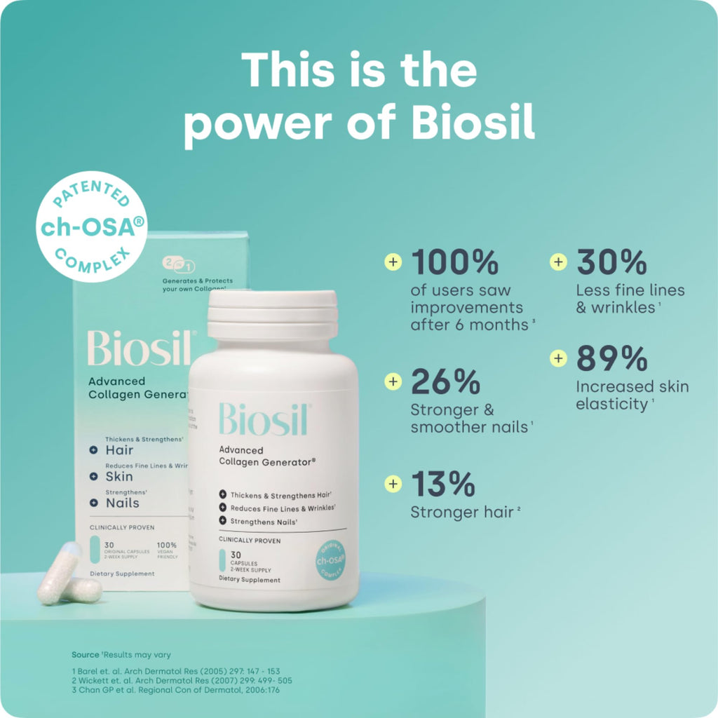 Biosil Collagen Booster Supplement - 60 Original Capsules - Patented ch-OSA Activator for Skin, Hair, Nails & Joints - Supports Natural Production - 30-Day Supply