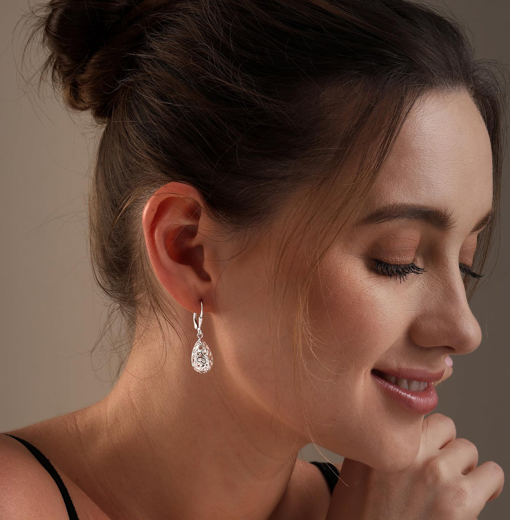 LeCalla 925 Sterling Silver Filigree Infinity Celtic Knot Leverback Earrings for Women | Tear Drop Dangler Silver Earrings | Women's Drop & Dangle Earrings 33mm