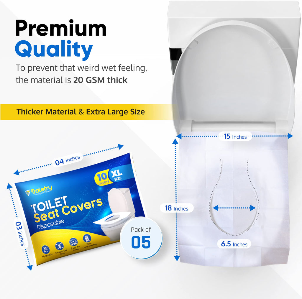 Traletry Toilet Seat Covers Disposable Flushable Travel Pack of 200, XL Biodegradable Paper Toilet Seat Covers for Adults & Kids, Public Restroom, Airplane & Camping Travel Essentials