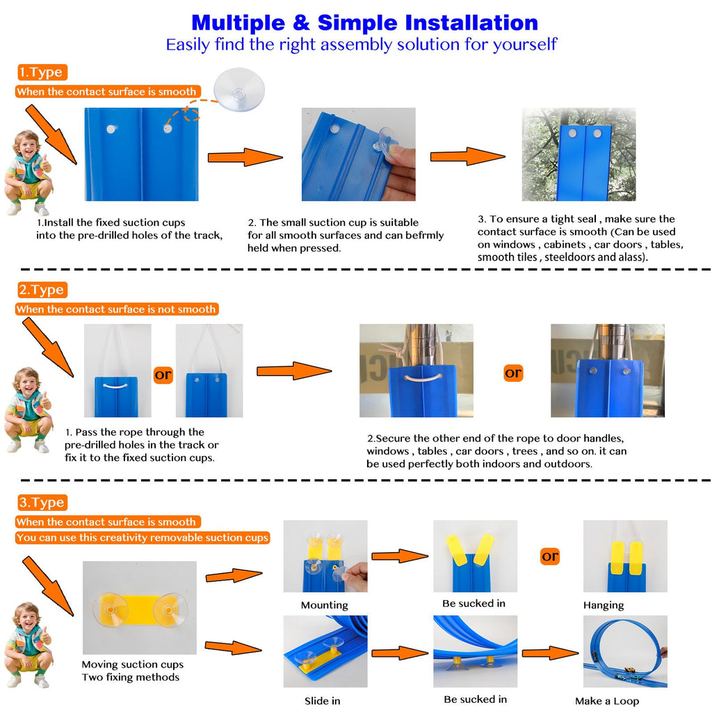 Flexible Race Track Toys for Kids: 15ft Flexible Car Track with Suction Cups - Portable Roll-Up DIY Racetrack Compatible with 1:64 Scale Diecast Cars for Boys & Girls Ages 3+