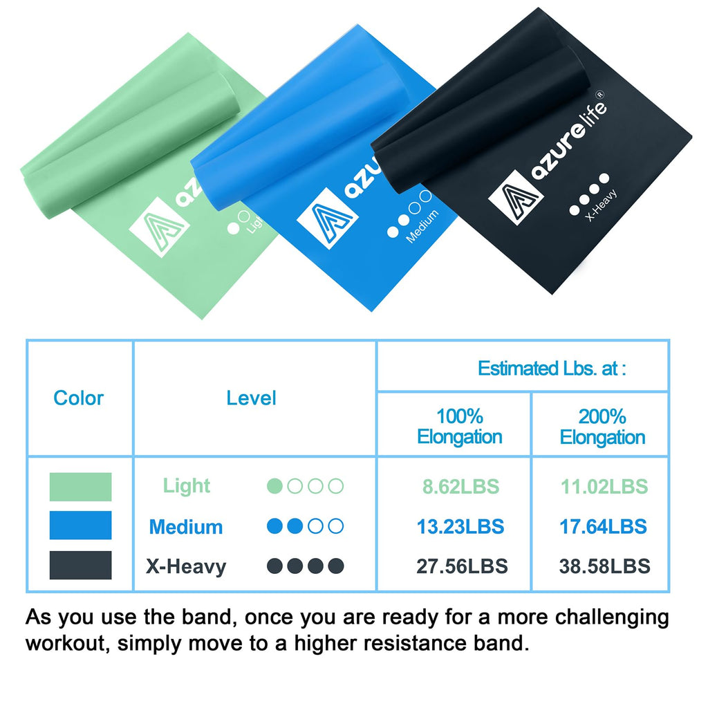 A AZURELIFE Resistance Bands,Professional Long Non-Latex Elastic Stretch Bands,Exercise Bands for Physical Therapy, Yoga, Pilates, Rehab, at-Home or The Gym Workouts, Strength Training
