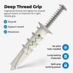 Qualihome Drywall Anchors with Screws – Self-Drilling Drywall Anchors, Anti-Spin Grip, No Pre-Drill Wall Anchor Kit, Strong & Reliable Hold, 25 Pack (50 Pieces)