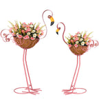 SUNREEK Set of 2 Pink Flamingo Outdoor Planters with Basket, Metal Flamingo Planter for Indoor Outdoor Garden Yard Decor (Flamingo-Planter)