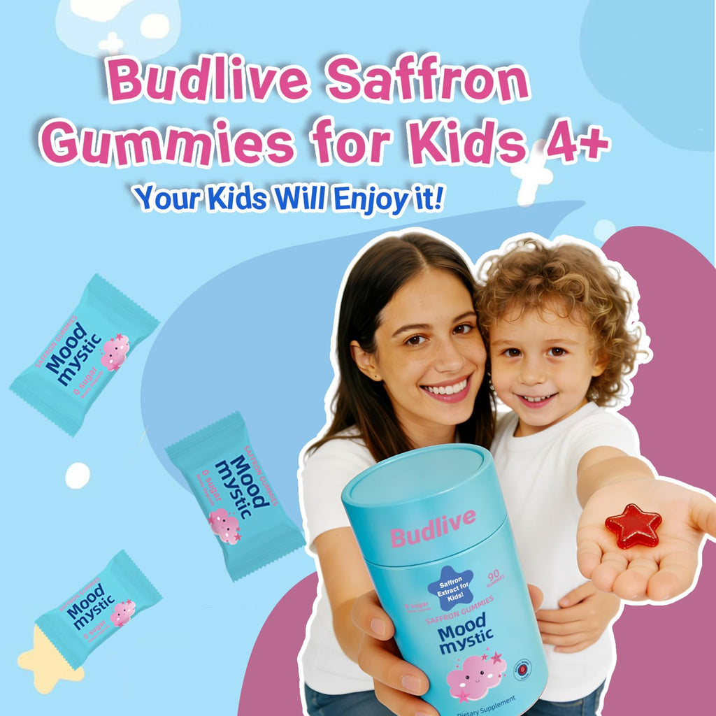Biookultra Saffron Gummies for Kids – Sugar-Free Mood Support Supplement with Saffron Extract, Support Mood Balance & Cognition for Kids Ages 4-12, 90 Berry-Flavored Soft Chews